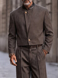 Urban Faux Leather Collar Plaid Short Jacket Set