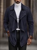 Faux Denim Open Front Draped Lapel Jacket