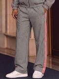 Sporty Plaided Contrast Color Jacket Pants Set