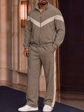 Sporty Plaided Contrast Color Jacket Pants Set