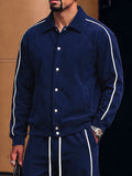 Casual Contrast Piping Corduroy Jacket Pants Set