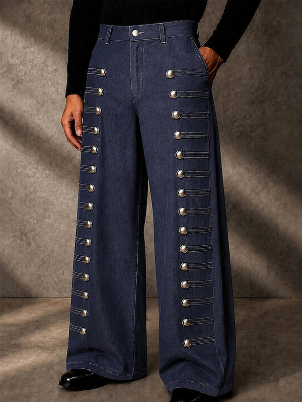 Stylish Multi-Button Accent Faux Denim Pants