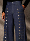 Stylish Multi-Button Accent Faux Denim Pants
