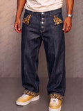 Casual Contrast Panel Faux Denim Pants