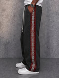 Street Style Jacquard Panels Faux Denim Pants