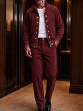 Elevated Casual Stand Collar Corduroy Zip Jacket Set