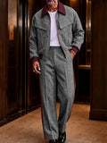 Retro Herringbone Color Block Jacket Pants Set