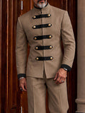 Military Style Mandarin Collar Zip Jacket Set