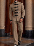 Military Style Mandarin Collar Zip Jacket Set