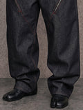 Urban Streetwear Contrast Stitch Jeans with Zip Detail