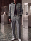 Retro Elegant Herringbone Zip Jacket Pants Set