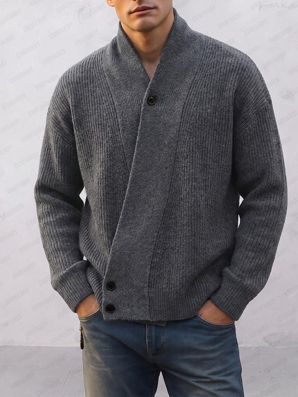 Casual Diagonal Button Placket Knit Cardigan