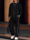 Athletic Fleece Baseball Collar Two Piece Tracksuit