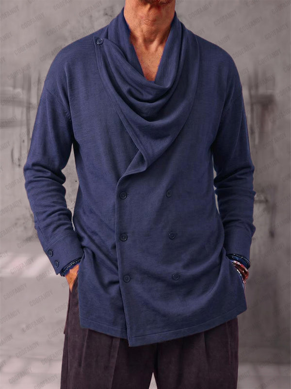 Casual Double-Breasted Cowl Neck Cardigan