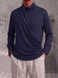 Asymmetrical Wrap Front Turtleneck Shirt