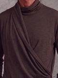 Asymmetrical Wrap Front Turtleneck Shirt