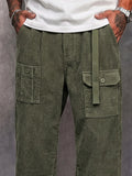 Casual Adjustable Snap Hem Corduroy Cargo Pants