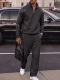 Urban Casual Faux Leather Panel Sweatsuit Set