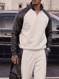Urban Casual Faux Leather Panel Sweatsuit Set