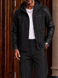 Modern Leather-Look Patchwork Jacket Set