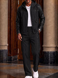 Modern Leather-Look Patchwork Jacket Set