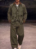 Retro Utility 100% Cotton Cargo Jacket Set