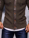 Style Hooded Pu Patchwork Knit Cardigan Jacket