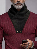 Retro Faux Suede Patchwork Turtleneck Knit Top