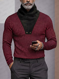 Retro Faux Suede Patchwork Turtleneck Knit Top
