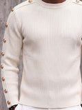 Casual Military Button Accents Crewneck Sweater