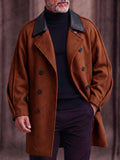Casual Contrast Lapel Double-Breasted Overcoat