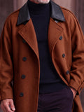 Casual Contrast Lapel Double-Breasted Overcoat