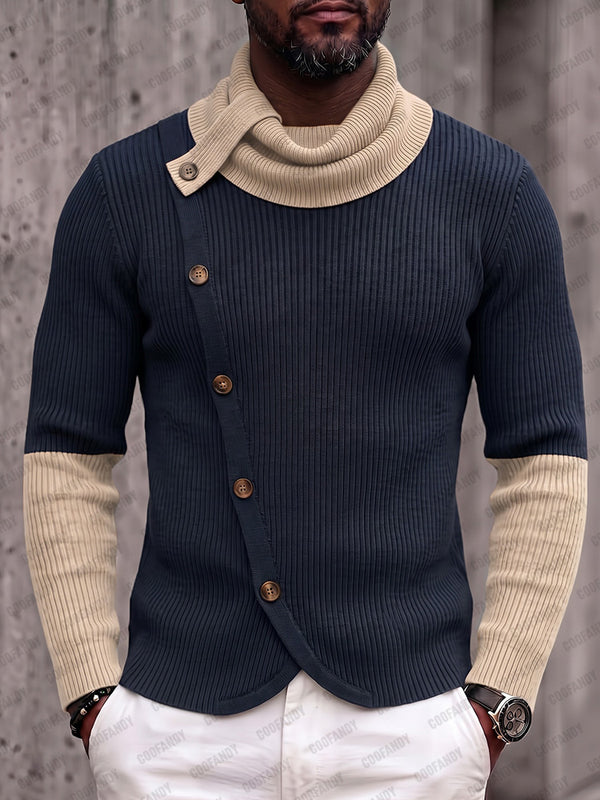 Modern Color Block Ribbed Turtleneck Sweater