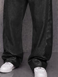 Urban Casual Faux Leather Panel Denim Pants