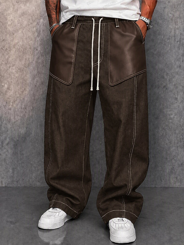 Retro-Inspired Faux Leather Patchwork Casual Pants