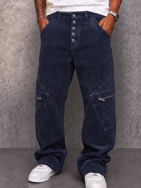 Street Style Corduroy Cargo Wide Leg Pants