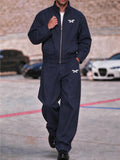 Cotton Zip Bomber Jacket and Straight Leg Pants Set