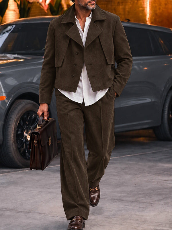 Casual Faux Suede Trench Jacket Pants Set