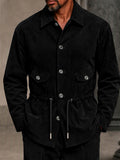 Retro Velvet Drawstring Waist Jacket Pants Set