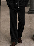 Retro Velvet Drawstring Waist Jacket Pants Set