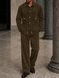 Retro Velvet Drawstring Waist Jacket Pants Set