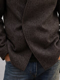 Minimalist Concealed Placket Stand Collar Tweed Blazer