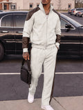 Casual Faux Leather Panel Jacket Pants Set