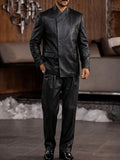 Modern Streetwear Faux Leather Jacket Pants Set