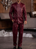 Modern Streetwear Faux Leather Jacket Pants Set