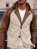 Casual Contrast Faux Leather Panel Hooded Jacket Set
