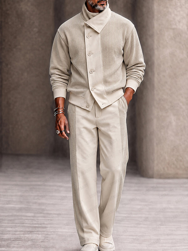 Urban Corduroy Patchwork Turtleneck Jacket Set