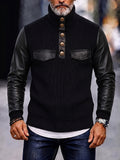 Urban Faux Leather Sleeve Turtleneck Knit Top