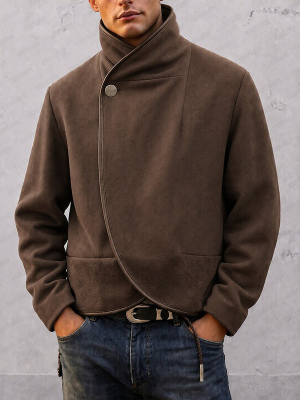 Retro Inspired Faux Suede Stand Collar Jacket