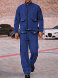 Casual Bold Contrast Piping Jacket Pants Set
